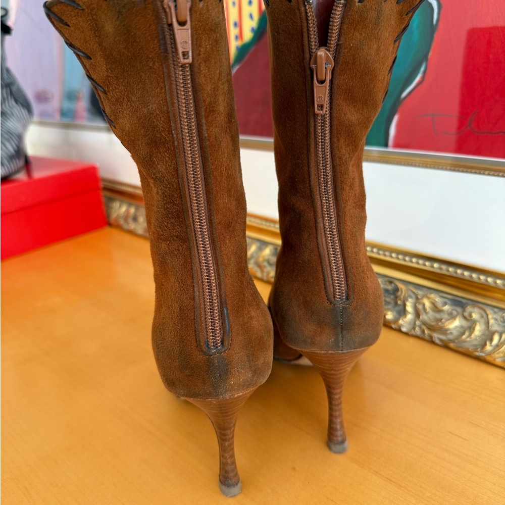 Manolo Blahnik Brown Suede Heeled Boots - Picture 3 of 6
